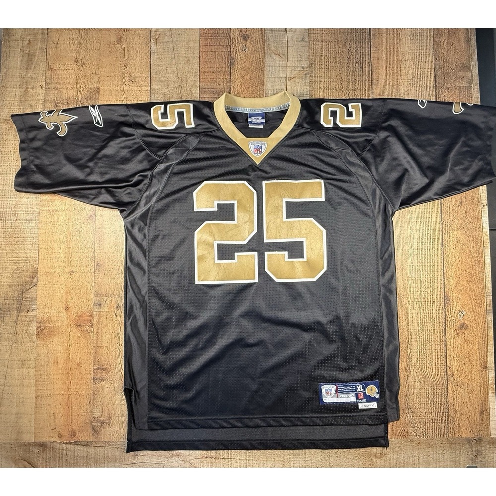 Reebok New Orleans Saints #25 NFL Football Jersey Mens XL Black Gold Vintage